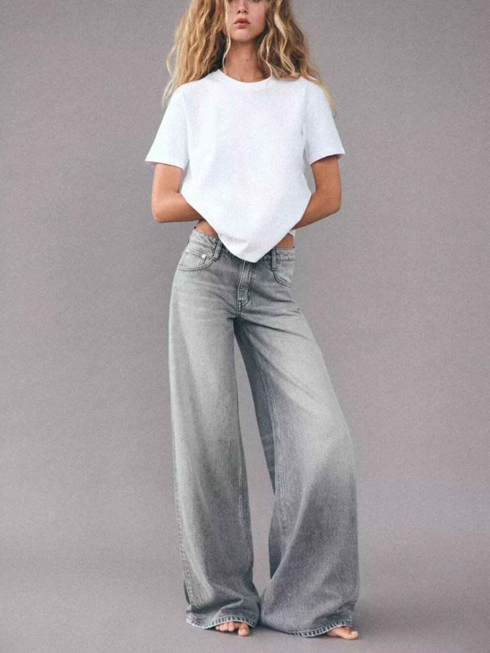 Zara TRF ELEPHANT LEG LOW RISE JEANS Wide Leg Baggy Denim Pants Flare Loose